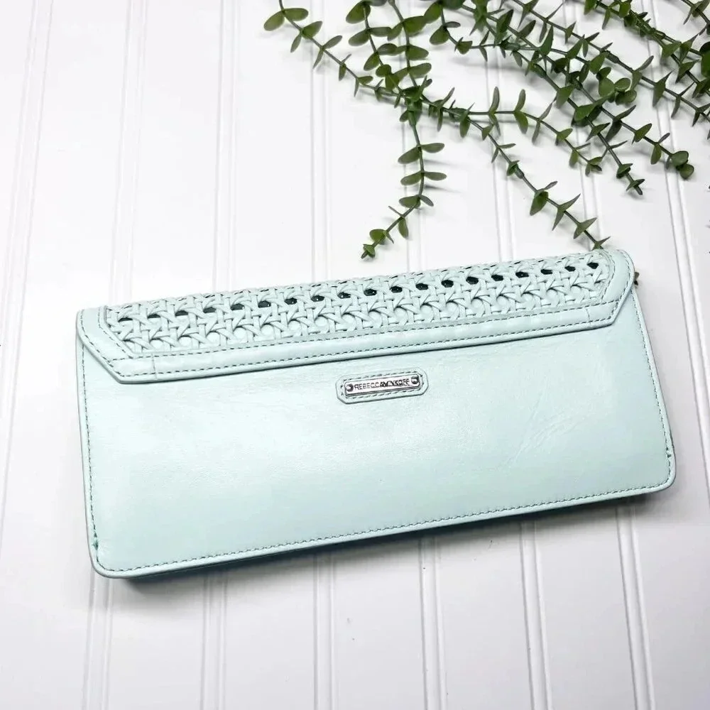 Rebecca Minkoff Mint Green Wicker Style Woven Leather Clutch